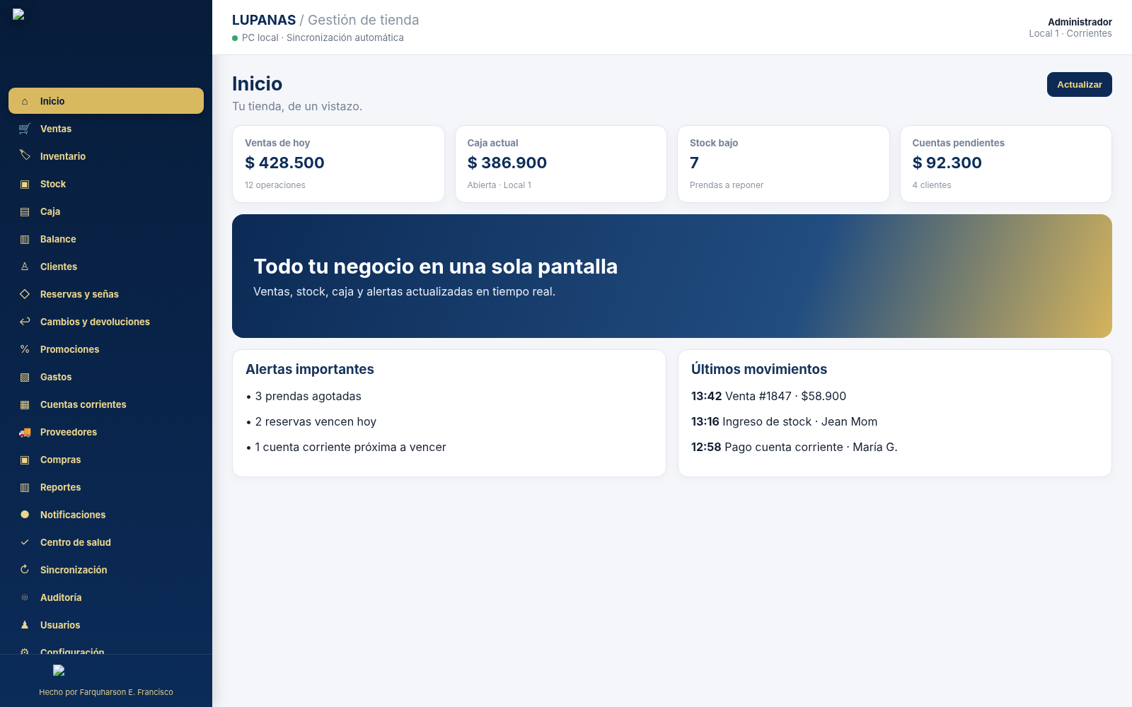 Captura de LUPANAS · Gestión de Tienda